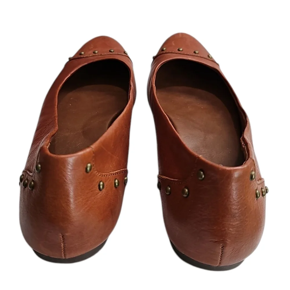 Korks Women 8.5 Brown Leather Studded Pointed Toe Ballet Flat Archival Essential - Picture 3 of 8